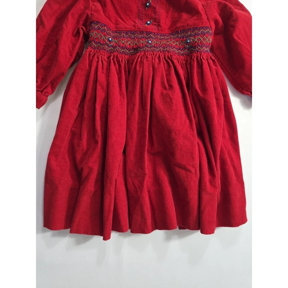 Vintage Just Friends Baby Girl Red Corduroy Dress Smocked Collar 2T Holiday
